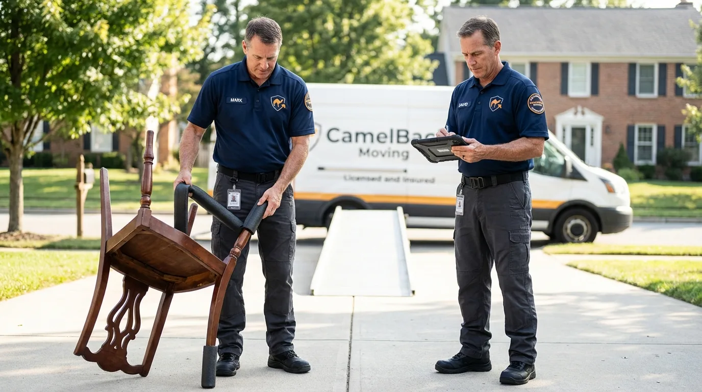 Movers inspecting furniture for damage prevention before loading in Vonore, TN