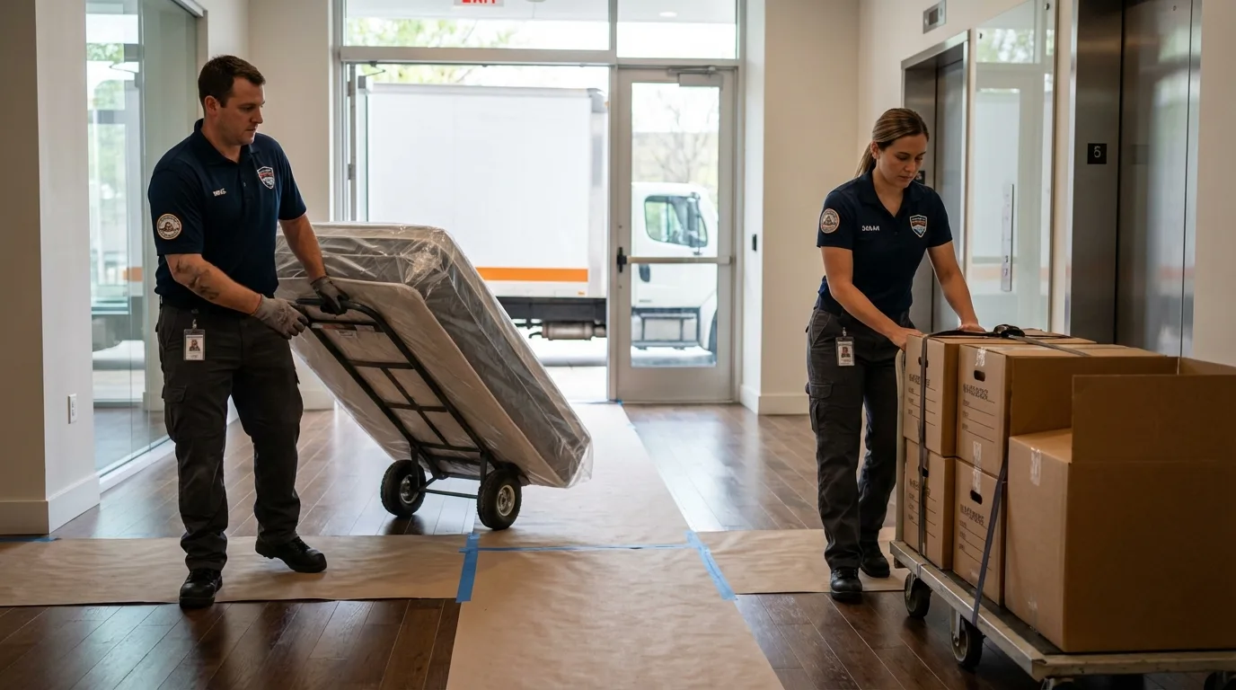 Professional apartment movers loading elevator in Vonore, TN